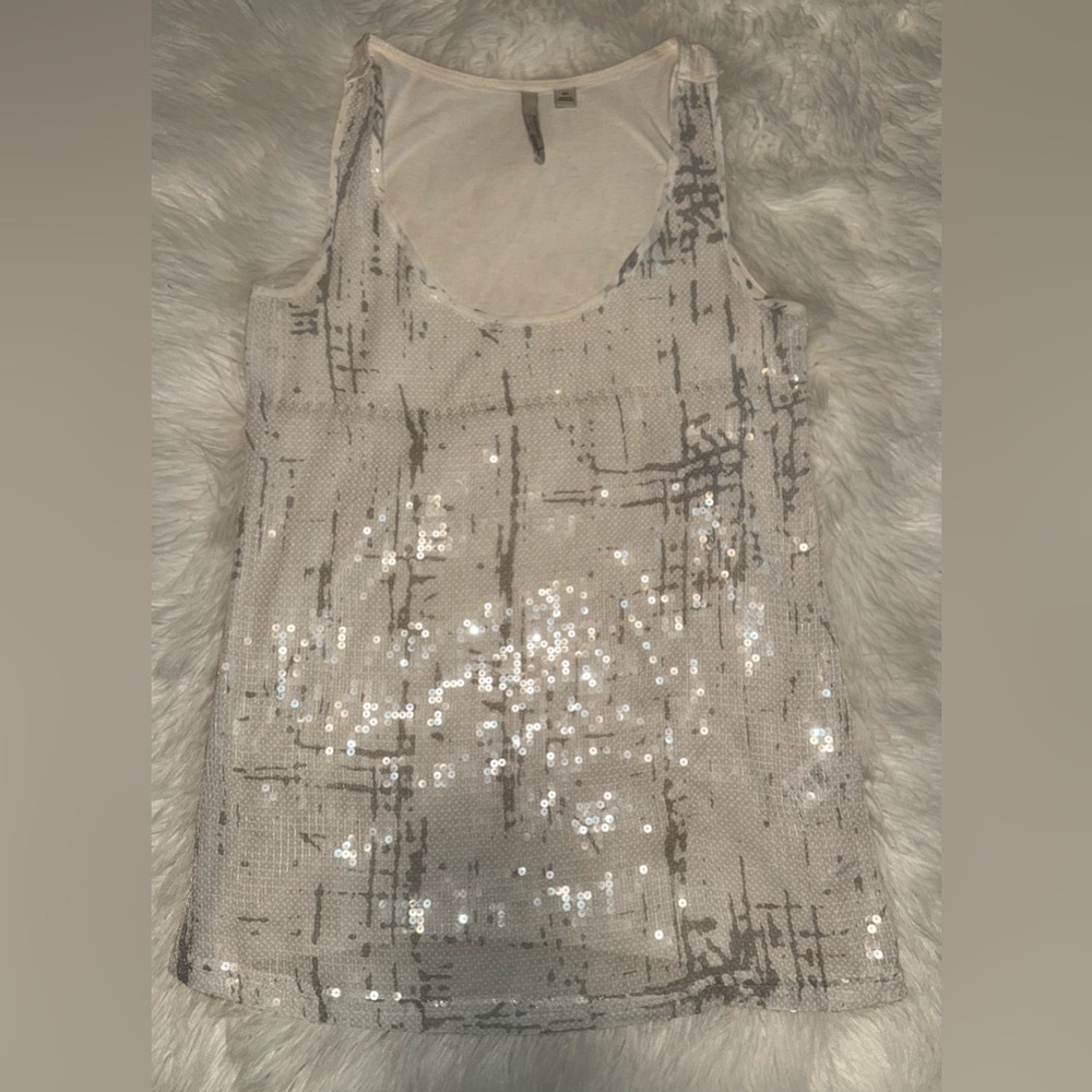 New York & Company Silver Sequin Tank Top